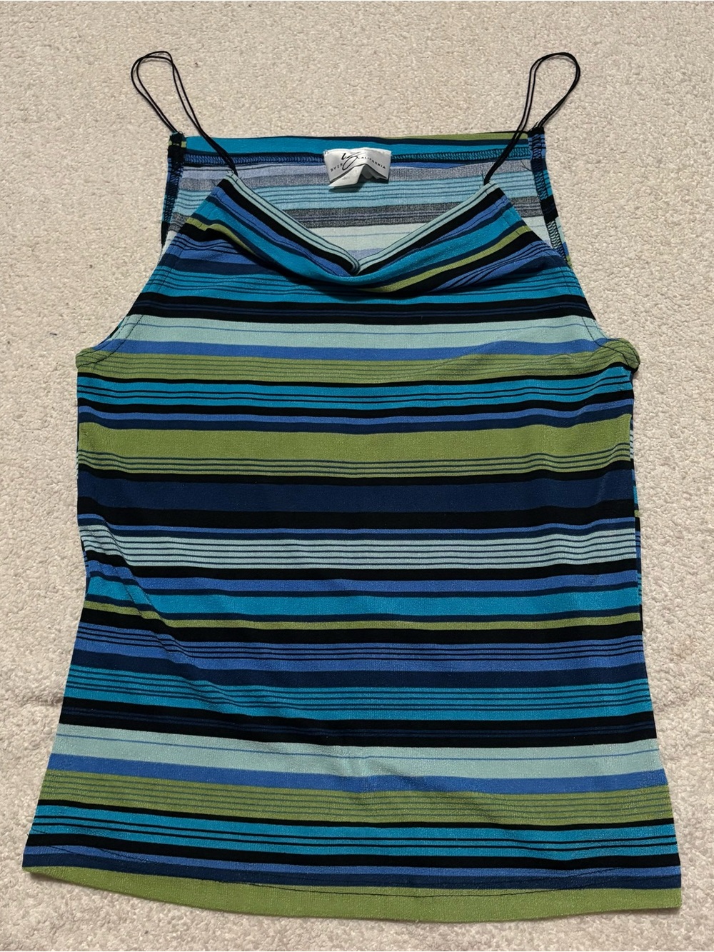 Iz Byer Blue & Green Horizontal Stripe Spaghetti Strap Tank Y2K